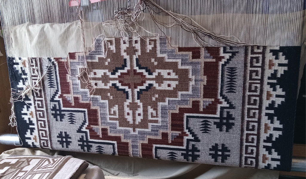 Two Grey Hill Navajo Rug : Elsie Bia : on the loom