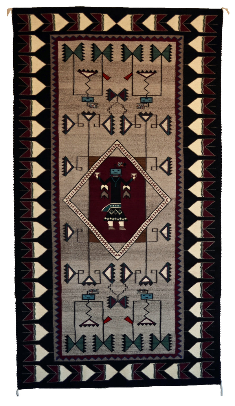 Teec Nos Pos / Yei be Chei Navajo Rug : Cecelia Nez : Churro 12 : 48" x 84" (4' x 7')