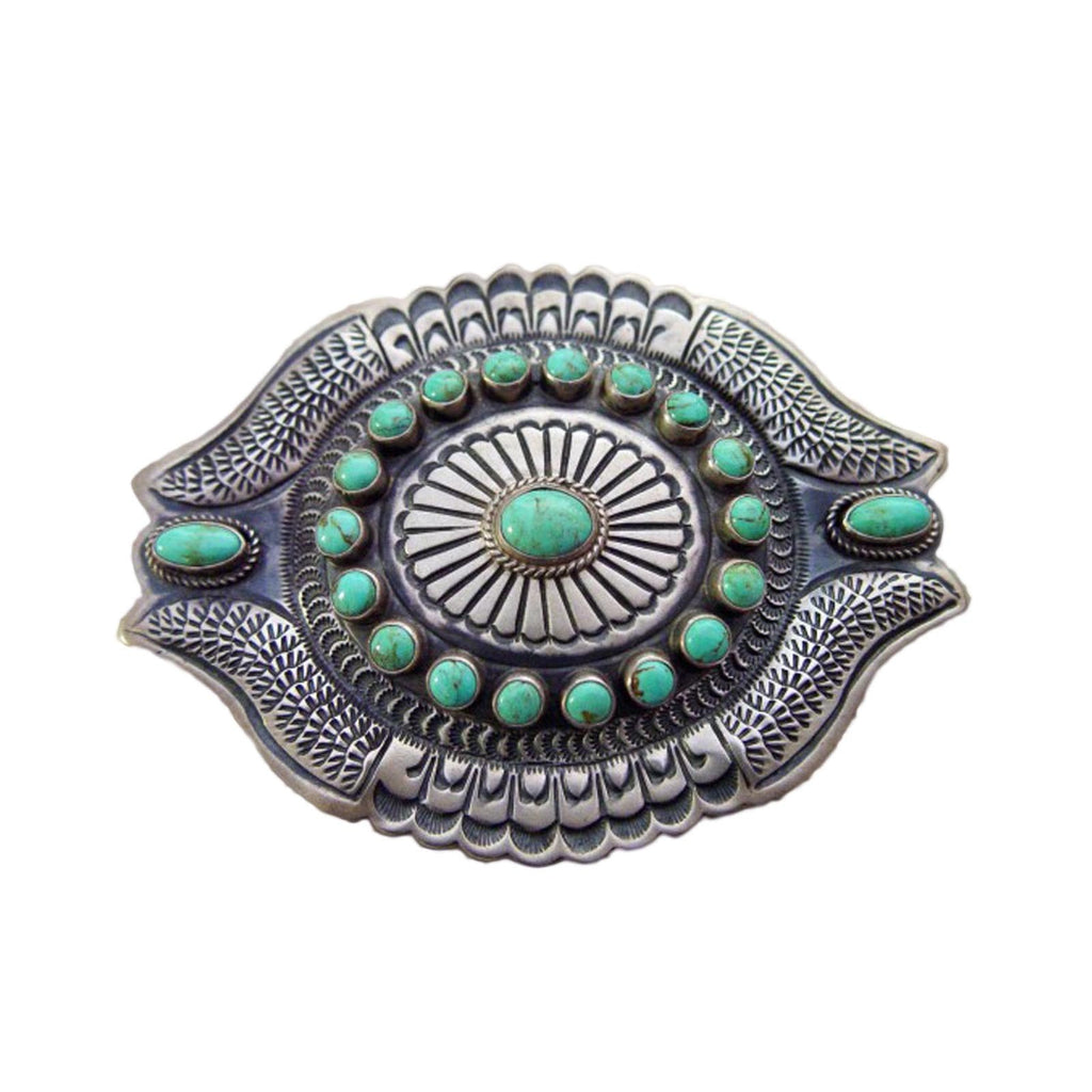 Native American Jewelry: Navajo : Turquoise and Silver Belt Buckle : DB - Getzwiller's Nizhoni Ranch Gallery