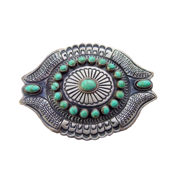 Native American Jewelry: Navajo : Turquoise and Silver Belt Buckle : DB