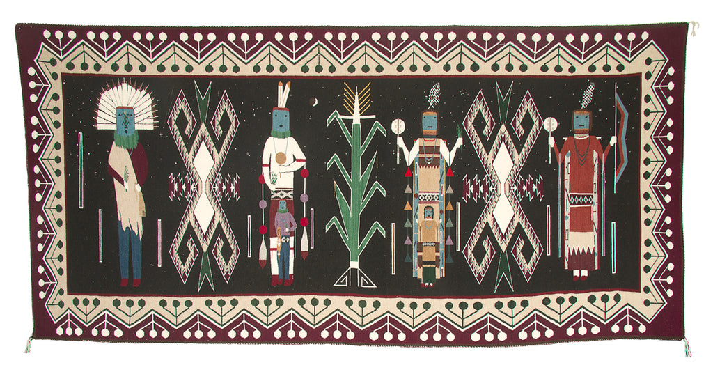 Night Sky Yei be Chei Pictorial Navajo Weaving : Berlinda Nez Barber : Churro 227 : 48" x 105"