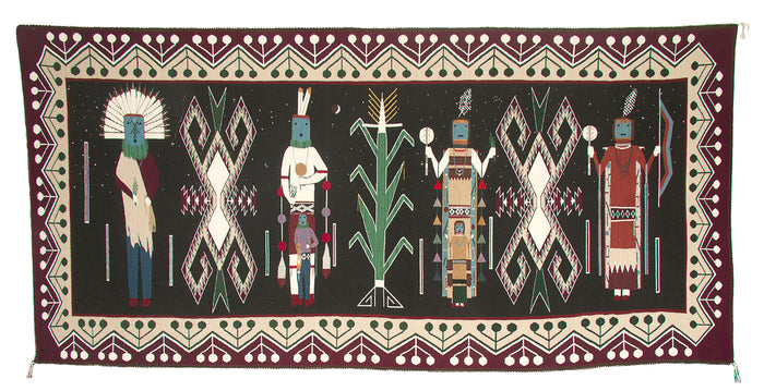 Night Sky Yei be Chei Pictorial Navajo Weaving : Berlinda Nez Barber : Churro 227 : 48"  x 105" (4' x 8'9")