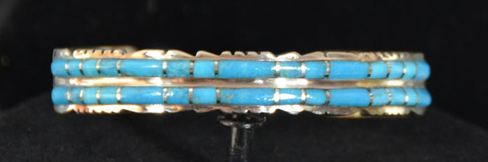 Native American Jewelry : Sterling Silver with Turquoise Bracelet : Zuni : Sheldon Lalio : NAJ-57