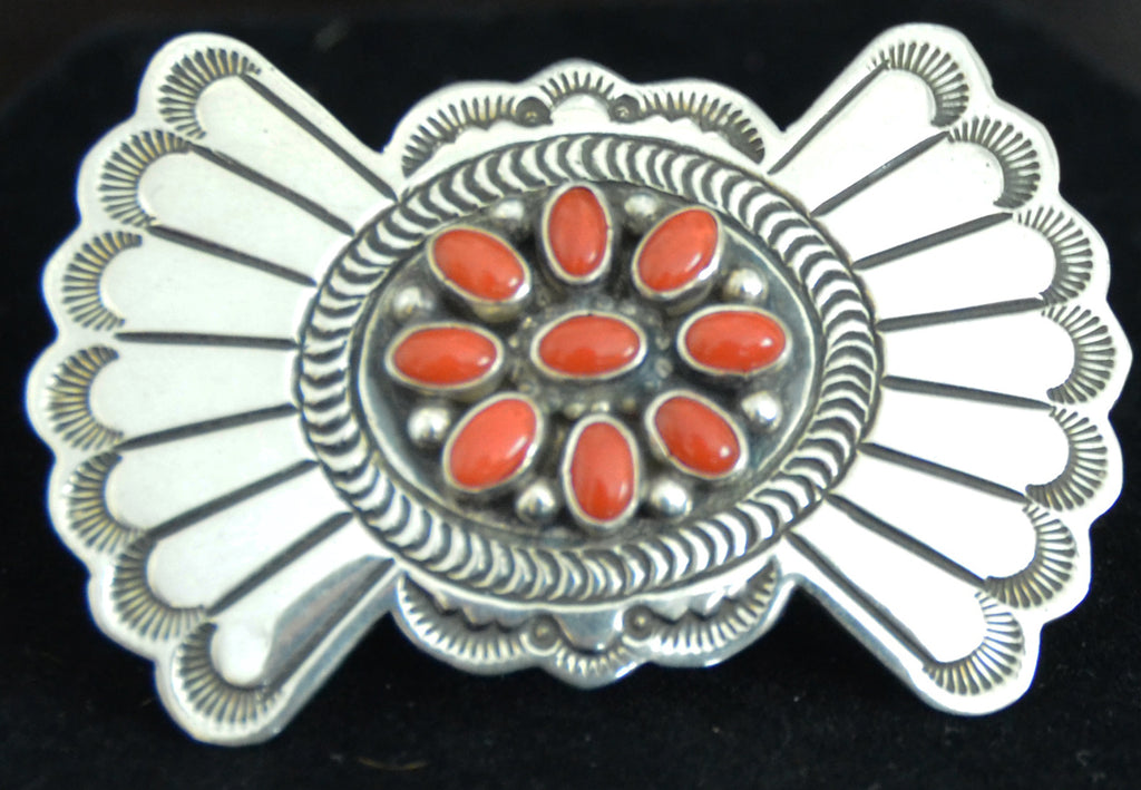 Native American Jewelry : Sterling Silver : Navajo : Lee Charley : Coral Pin : NAJ-29P - Getzwiller's Nizhoni Ranch Gallery