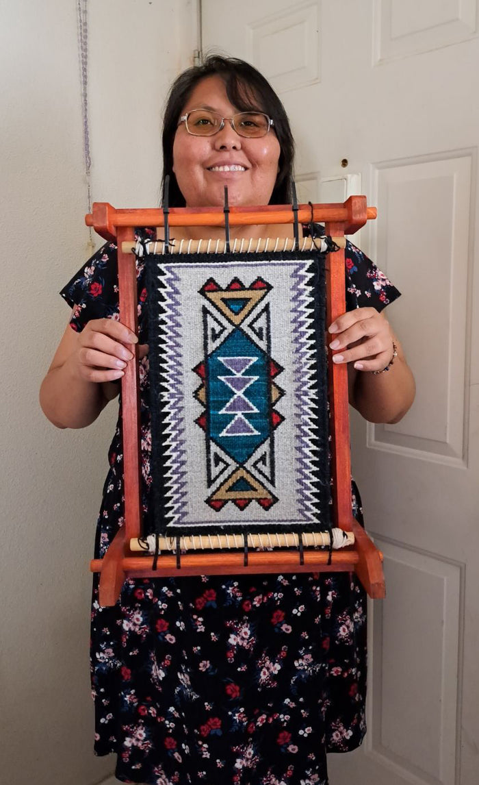Innovative Design Navajo Rug : Ava Tommie :  Churro 1737 : 9" x 14" (1' x 1') : Award Winner!