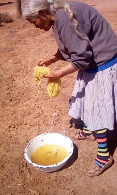 Helen Bia hand dying her wool with secret family dyes made with dye stuff harvested from her family property.