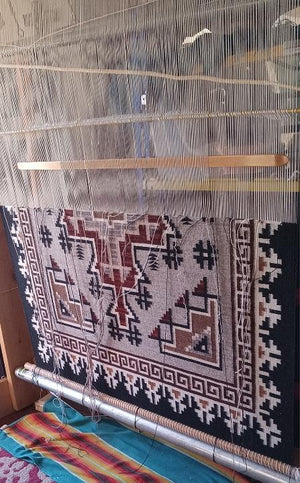 Two Grey Hill Navajo Rug : Elsie Bia : on the loom