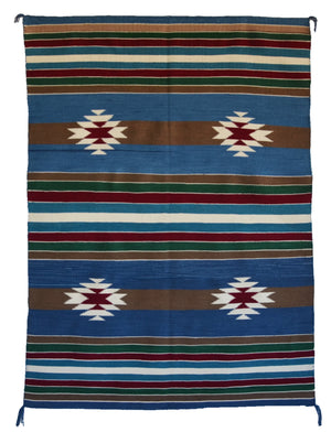 Striped blanket with geometric patterns on a white background, Manta