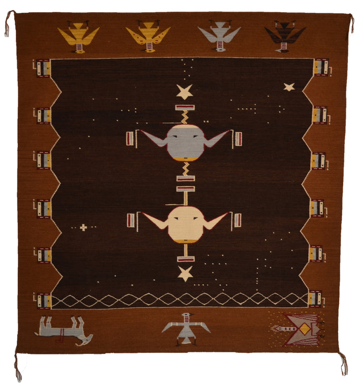 Navajo Sandpainting Weaving : Marion Nez : Churro 633 : AC 18 : 48 x 49 (4' x 4'1")