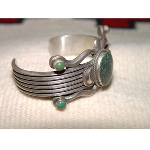 Native American Jewelry : Navajo : Green Turquoise and Silver Bracelet : Martha Cayatineto : NAJ-17 - Getzwiller's Nizhoni Ranch Gallery