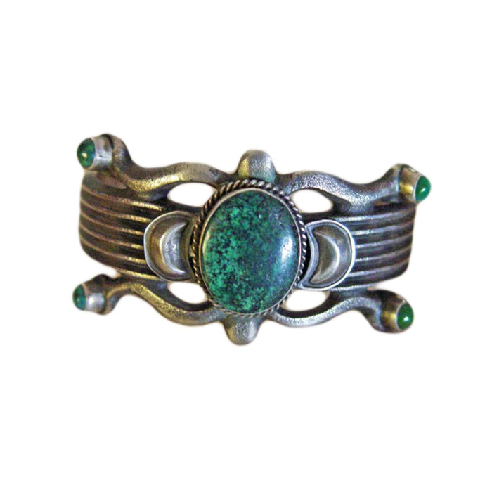 Native American Jewelry : Navajo : Green Turquoise and Silver Bracelet : Martha Cayatineto : NAJ-17