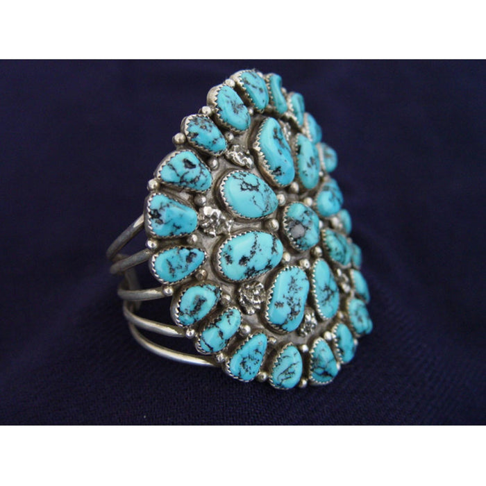Native American Jewelry : Navajo : Silver And Turquoise Cuff Bracelet : NAJ-3