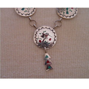 Native American Jewelry : Zuni Hummingbird & Blue Jay Inlay Necklace : Raymond Boyd : NAJ-N5 - Getzwiller's Nizhoni Ranch Gallery