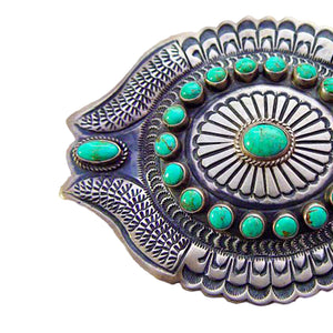 Native American Jewelry: Navajo : Turquoise and Silver Belt Buckle : DB - Getzwiller's Nizhoni Ranch Gallery