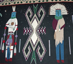 Night Sky Yei be Chei Pictorial Navajo Weaving : Berlinda Nez Barber : Churro 227 : 48"  x 105"