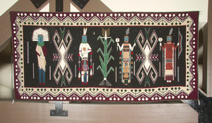 Night Sky Yei be Chei Pictorial Navajo Weaving : Berlinda Nez Barber : Churro 227 : 48"  x 105"