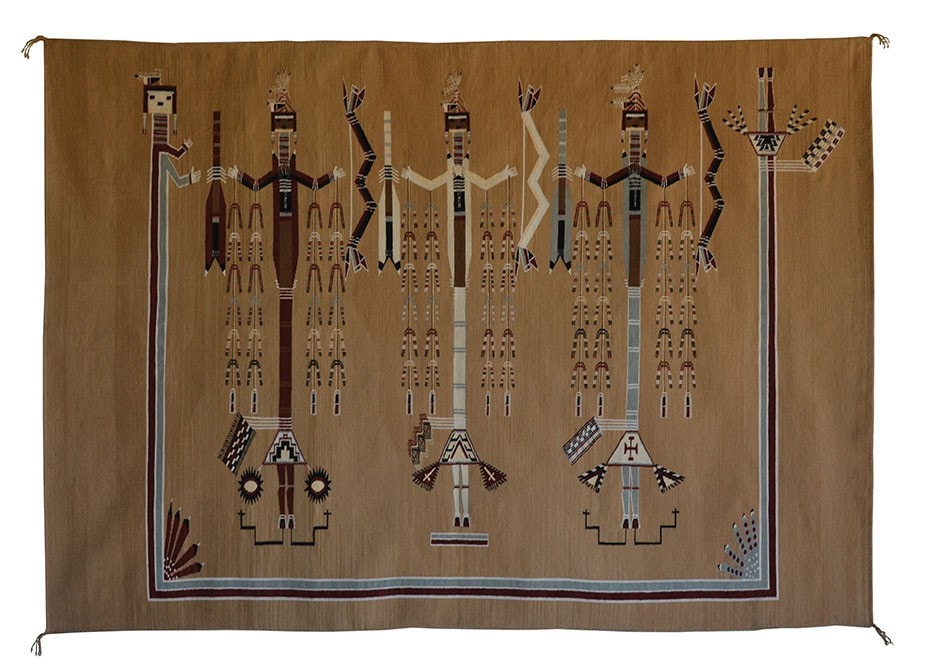 Navajo Sandpainting Weaving - Arrow People : Helene Nez : Churro 679 : 52" x 73" - Getzwiller's Nizhoni Ranch Gallery