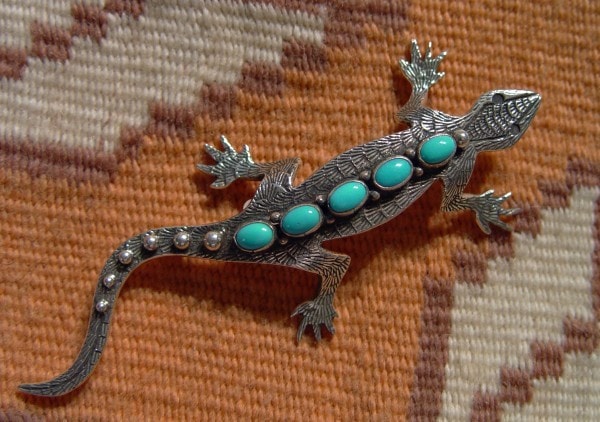 Native American Jewelry: Navajo : Turquoise Lizard Pin : Lee Charley : NAJ-14P - Getzwiller's Nizhoni Ranch Gallery