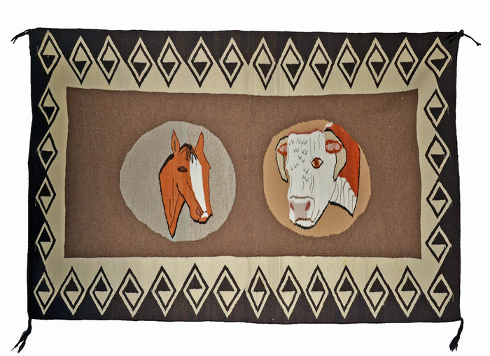 SOLD - Native American Rugs : Vintage Ranch Pictorial : GHT 2315 : 38" x 57" : (3'2" x 4'9")