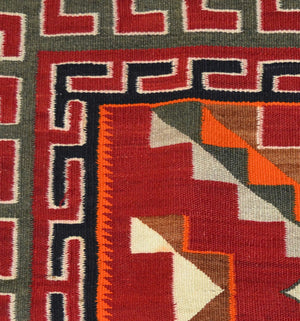 HOLD Single Saddle Blanket - Teec Nos Pos Navajo Weaving : Historic : GHT 1892 : 26" x 23" - Getzwiller's Nizhoni Ranch Gallery