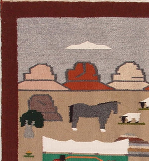 Pictorial : Navajo Weaving : Pauline Glasses : 1345 : 36" x 35" - Getzwiller's Nizhoni Ranch Gallery