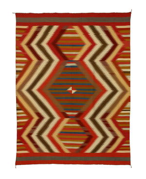 Historic Navajo Serape with Spider Woman Hole:  PC 258 : 57″ x 75.5″ - Getzwiller's Nizhoni Ranch Gallery