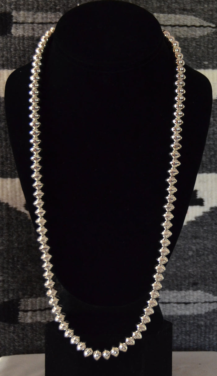 Native American Jewelry : Hand Crafted Silver Bead Necklace : Jeffrey Nelson : NAJ-N45