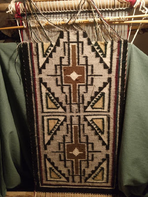 Teec Nos Pos Navajo Rug : Malinda Nez :  Churro 1724 : 16" x 30" (1'4" x 2'6")